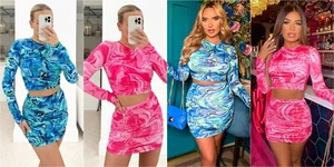 Womens Sexy Party Crop Top & Wrap Mini Skirt Two Piece Co Ord Set Dress Outfit - Picture 1 of 14