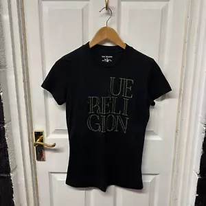 True Religion Black T Shirt Size Small (UK 8-10) | Top S Tee Designer World Tour - Picture 1 of 18