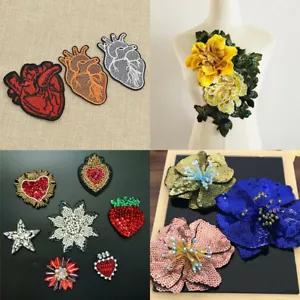 Flower Rhinestone Embroidered Clothing Patches Fabric Badge Sticker DIY Patch - Picture 1 of 139