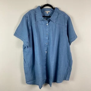 Woman Within Short Sleeve Denim Shirt Size 4X Blue Cotton Blue Button Up - Picture 1 of 10