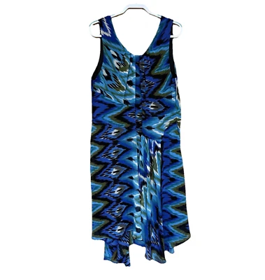 Marc Bouwer Women Size XL Blue Ikat Abstract Print Midi Dress Asymmetrical Hem - Image 1 of 4