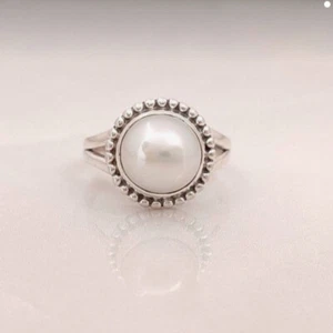 Pearl Gemstone 925 Sterling Silver Handmade Ring Best Women Jewelry F-75 - Picture 1 of 6