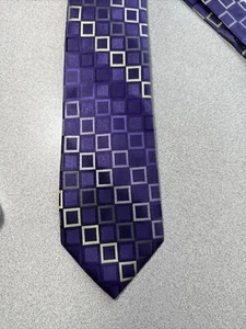 Michael Kors 100% Silk Tie Purple Geometric Squares Tye Men's Wear - Picture 1 of 9