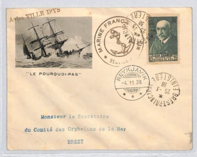 FRANCE Cover Maritime LE POURQUOI-PAS (TAAF) SHIP Illustrated 1938 ICELAND YF47 - Image 1 of 4
