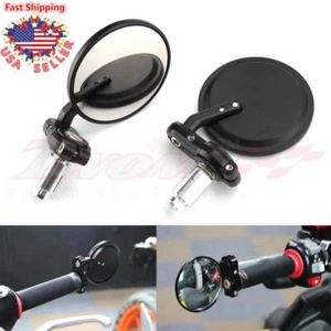 Black Handle 7/8" Bar End Motorcycle Rear View Side Mirror For Honda GROM MSX125 - Picture 1 of 12
