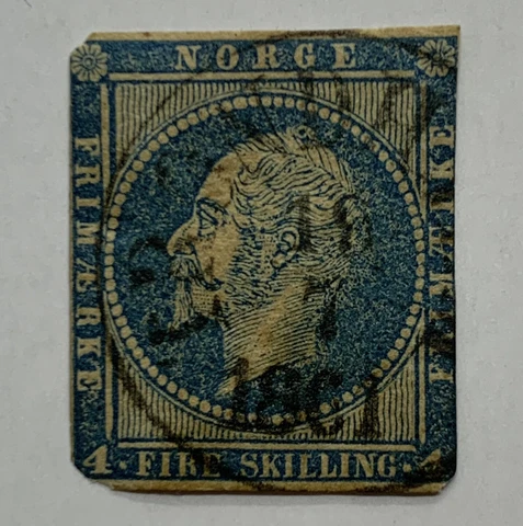 RARE NORWAY 4 SKILLING CUT SQUARE STAMP WITH 1861 TRONDHEIM SON BULLSEYE CANCEL Cover
