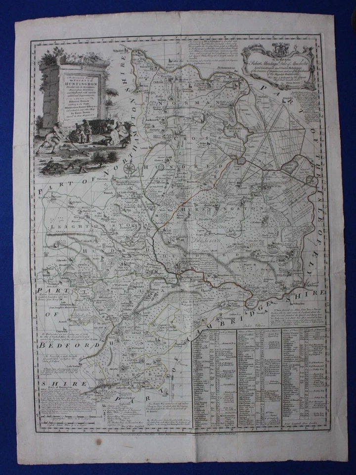 Оригинальная большая антикварная карта ХАНТИНГДОНШИР, большой английский атлас, E Bowen, c.1779 - Изображение 1 из 4