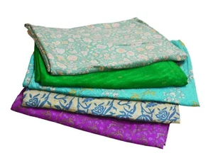 Vintage Lot Of 5 Sarees Recycled Used Felting Quilting Pure Silk Sari Defects - Picture 1 of 24