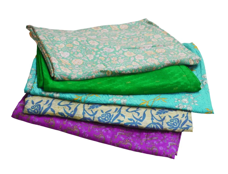 Vintage Lot Of 5 Sarees Recycled Used Felting Quilting Pure Silk Sari Defects - Image 1 of 4