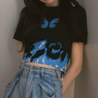 Dama Camisetas Estampadas Mariposa Prendas para el torso Cortas Mangas Cortas Punk Estilo Vintage Básico Foto 1 de 4