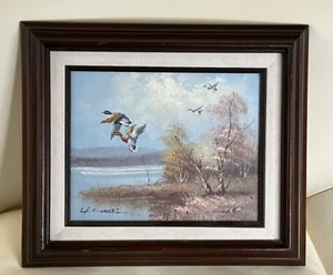 CORREZ Vintage Oil Painting Birds in Flight  Signed 12.5" X 14.75" Framed - Picture 1 of 4