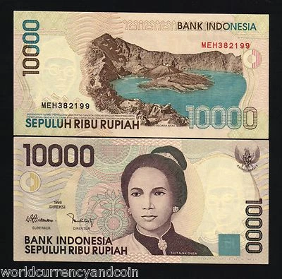 INDONESIA 10000 RUPIAH P137 x 1 Pcs 1998 - 2001 - 2005  VOLCANO UNC TONE NOTE - Image 1 of 3