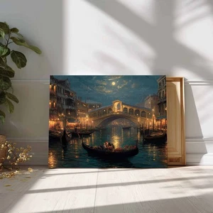 Venice Italy Night Scene Wall Art Print,Italian Oil Painting Printed on Canvas - Picture 1 of 11