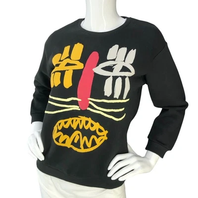 Desigual Sweatshirt Girls 11/12 Black Graphic Face Print Cotton Crewneck Long - Image 1 of 4
