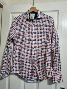 A Fish Named Fred Amsterdam Designer Slim Fit Shirt White Multi Spots Size M - Picture 1 of 8