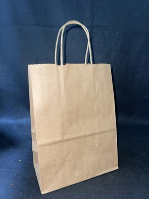 50 Kraft Paper Bags with Handles 8x10x4 Brown Gift Shopping Retail Bul - Image 1 of 4