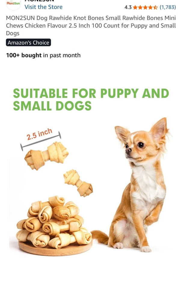Mon2sun Dog Rawhide Knot Bones Small Rawhide Bone Mini Chews Chicken Flavour 2.5 - Image 1 of 4