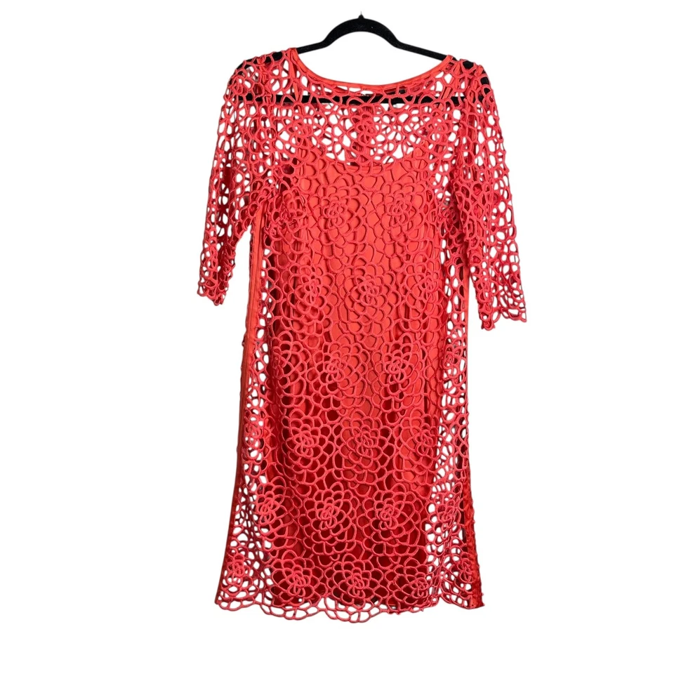 Worth New York Dress Womens 2 Lace Overlay Sheath Lined Floral Cocktail Party - Image 1 of 4