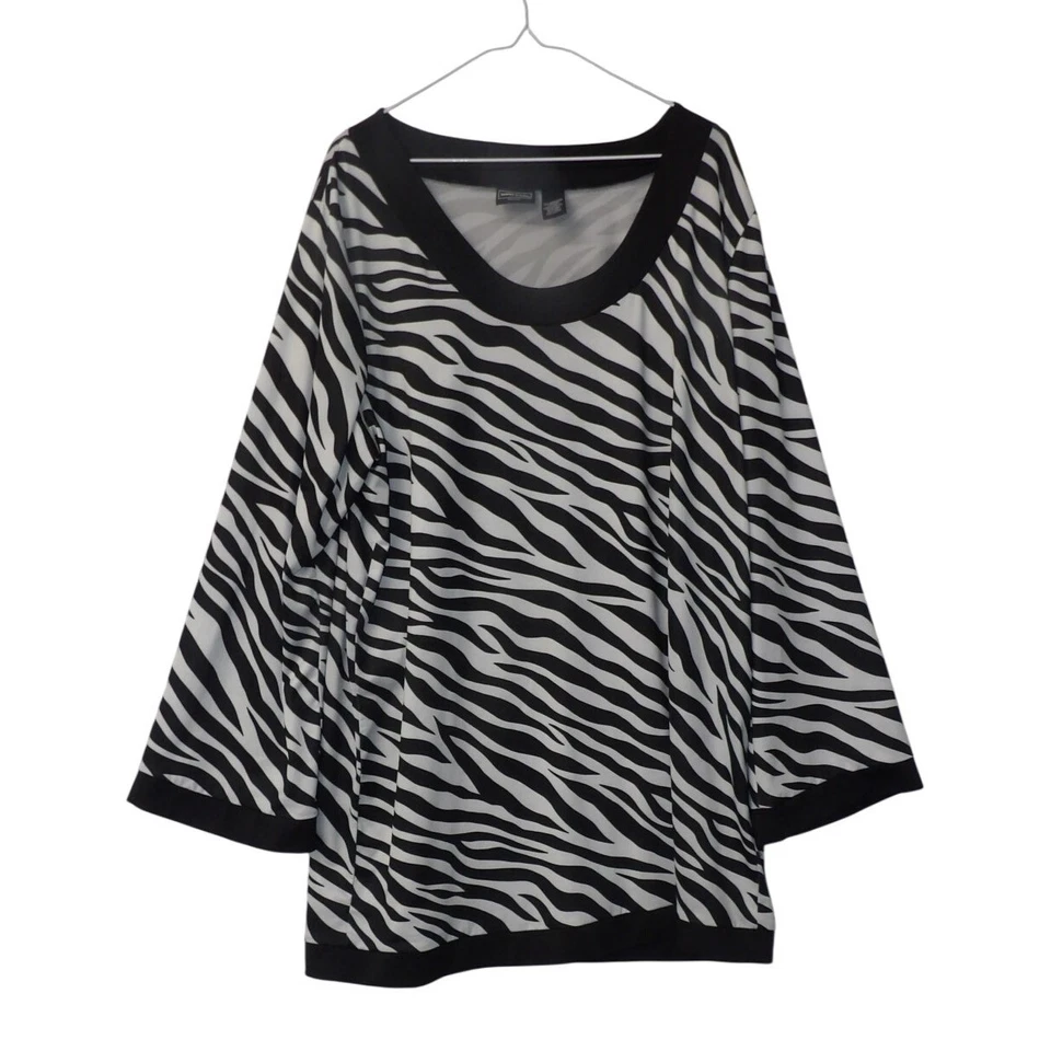 Camisa túnica cuello en V negra manga larga estampado cebra talla grande para mujer 2XL Foto 1 de 3