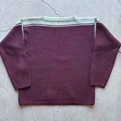 1960s Vintage Demetre Pure Virgin Wool Maroon Knit Sweater Striped Size S - Image 1 of 4
