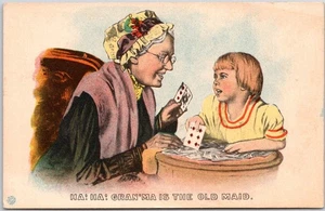 Vintage Humorous Grandma Old Maid Playing Cards Postcard by Heininger - Picture 1 of 2