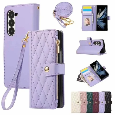 Zip Grid Leather Wallet Phone Case For Samsung A55 A56 A36 A16 A17 A14 A54 A15 - Image 1 of 4