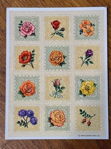 Vintage 1994 Hallmark Cards, Inc. Flowers & Lace Square Stickers ~ 1 Sheet - Picture 1 of 2