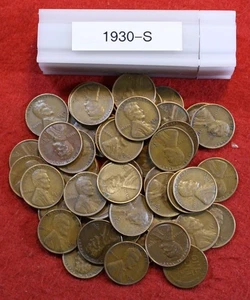 1930-S Lincoln Wheat Cent Penny 50 Coin roll Circulated coins rolls - Picture 1 of 3