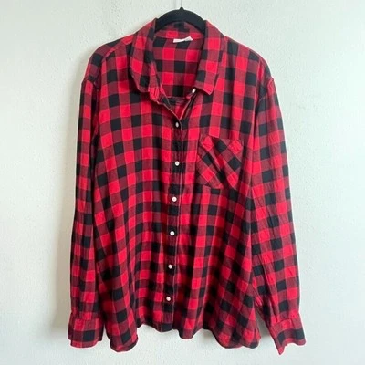 Camisa GAP Fitted Boyfriend XXL – vermelha preta búfalo xadrez flanela botão para cima - Imagem 1 de 4