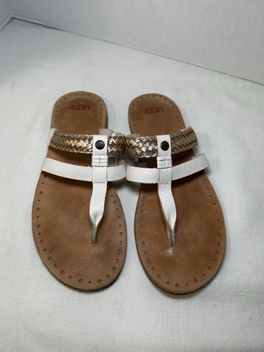 Scarpe sandalo infradito UGG Audra in pelle con perizoma intrecciato donna TG 9 bianco oro