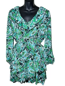 Zara Dress Sz L Green Blue Paisley Floral Mini Dress - Picture 1 of 8