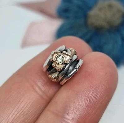BOXED Genuine Pandora Silver & 14k Gold Rose Peridot Diamond Charm 💕 925 ALE - Image 1 of 4