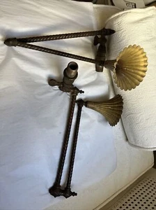 2 Antique Ornate Gas Light Wall Sconce Swing Arm Lamp Copper / Brass? 18" #6G - Picture 1 of 9