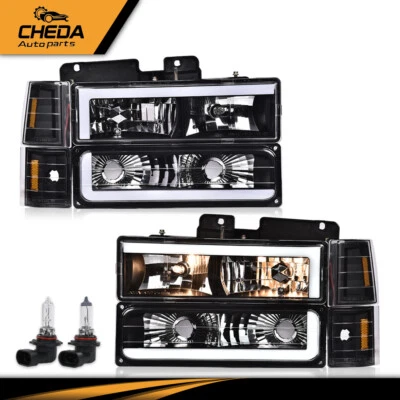 Faros de tubo LED negros aptos para Chevy GMC Sierra C/K Silverado 88-98 Foto 1 de 4