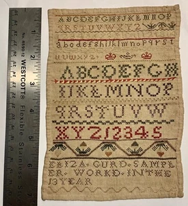 Small Unframed Antique Victorian Sampler by Eliza Gurd Age 13 c. 1850-80’s - Picture 1 of 5