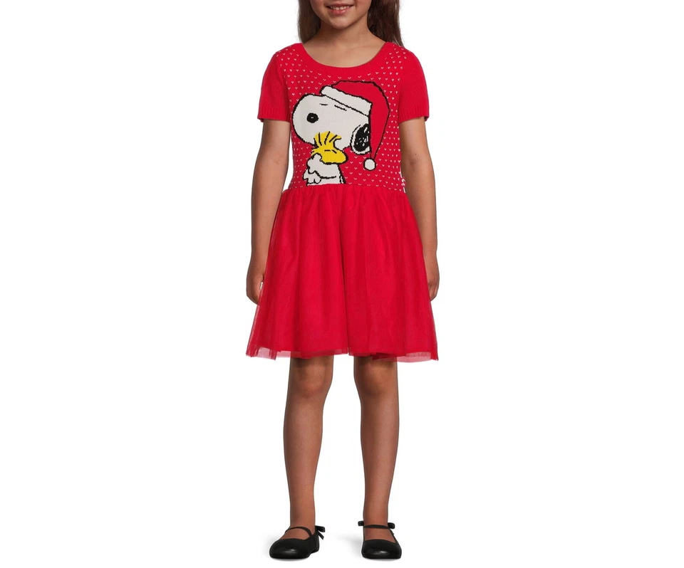 Vestido manga folhada Peanuts Girls’ Snoopy Holiday, vermelho M (7-8) - Imagem 1 de 4