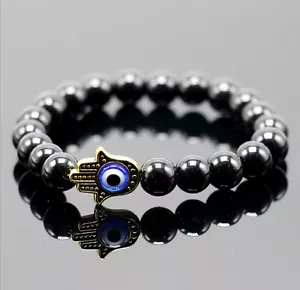 New Design Men's Beaded Protection Hamsa Bracelets Lava Rock Sea Sediment Stone - Picture 1 of 8