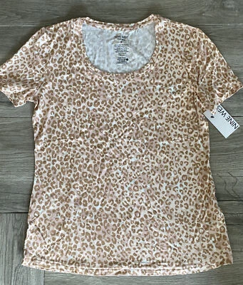 9 West Animal Print Cheetah Leopard Print Short Sleeve Soft Spun Top Oeko-Tex - Image 1 of 3
