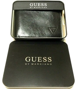 NEW GUESS GENIUNE LEATHER WALLET Black Bi-Fold ID Credit Card Money Cash Holder - Picture 1 of 5