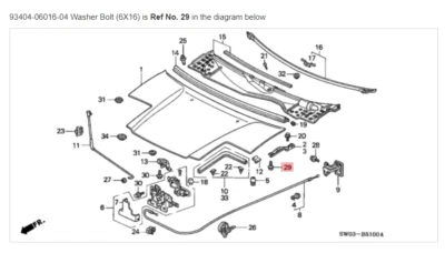 HONDA ACURA GENUINE OEM NSX Washer Bolt (6X16) Engine Hood ☆ 93404-06016-04 ☆ - Image 1 of 4