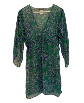 Tommy Bahama Verde Transparente Estampado Geométrico Encubrimiento Talla Pequeña Foto 1 de 4