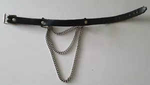 Cuello de cadena triple caída de cuero negro y plata - Imagen 1 de 5
