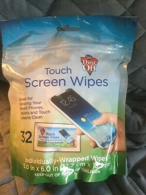 DUST OFF TOUCH SCREEN WIPES FOR PHONES, TABLETS 32 INDIVIDUALLY WRAPPED WIPES - Image 1 of 2