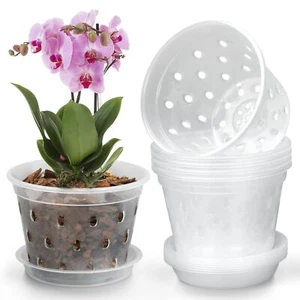 Orchid Pot 8 Pack 3 Inch Orchid Pots with Holes and SaucersClear Plastic Flowe - Picture 1 of 6