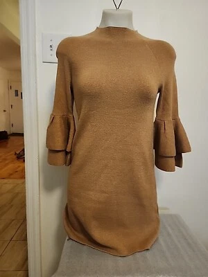 Vestido Suéter Anthropologie Claudette Metálico Mangas con Volantes Cuello Simulado Dorado XS Foto 1 de 4