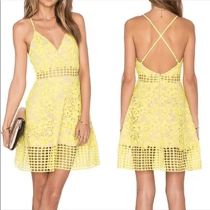 LOVERS & FRIENDS Bellini Dress Sunshine Yellow Lace Crochet Over Nude Women’s S - Picture 1 of 16