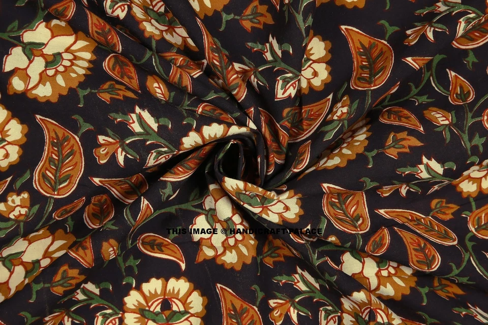5 Yard Indian Hand Block Print Cotton Fabric Fabric Printed Black Floral Jaipuri - Image 1 of 4