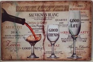 WINE Tin Metal Sign Rustic Look ..GARAGE- MAN CAVE . PUB- BAR-. AU - Picture 1 of 2