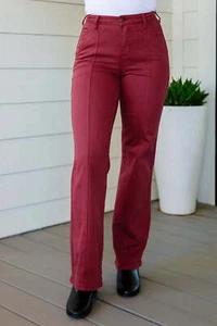 Judy Blue Phoebe High Rise Front Seam Straight Jeans in Burgundy - Picture 1 of 17