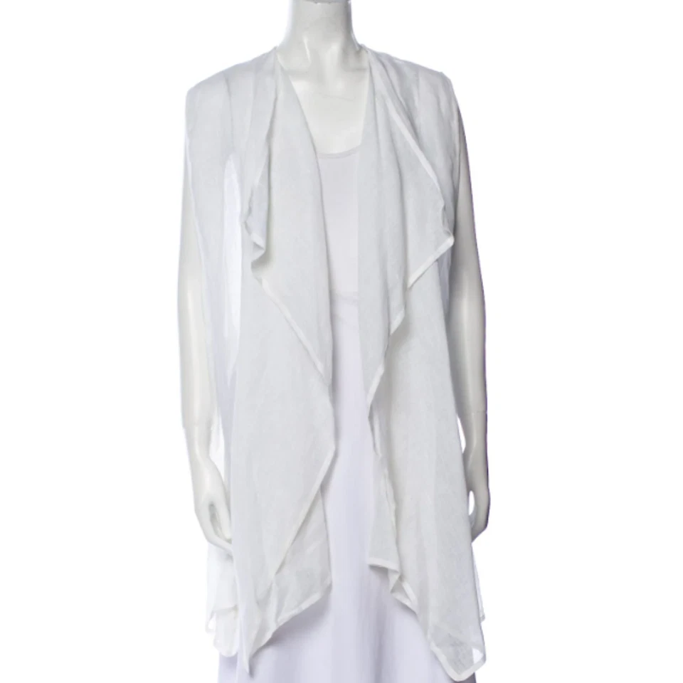 Eskandar NWT White Linen Gauze Open Front Vest Waistcoat Jacket Coastal Beachy  - Image 1 of 4